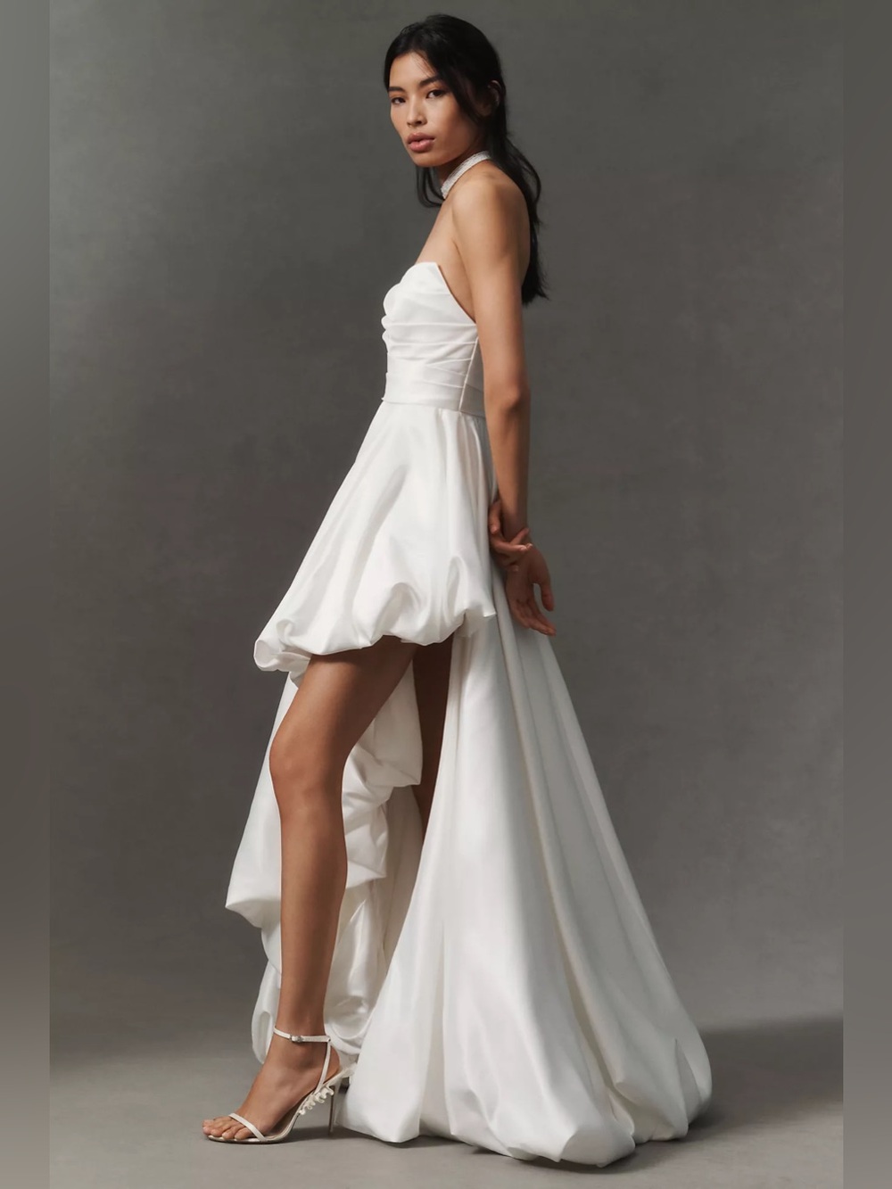 Mac Duggal Strapless Asymmetric Satin Bubble Maxi Dress - Picture 6 of 9